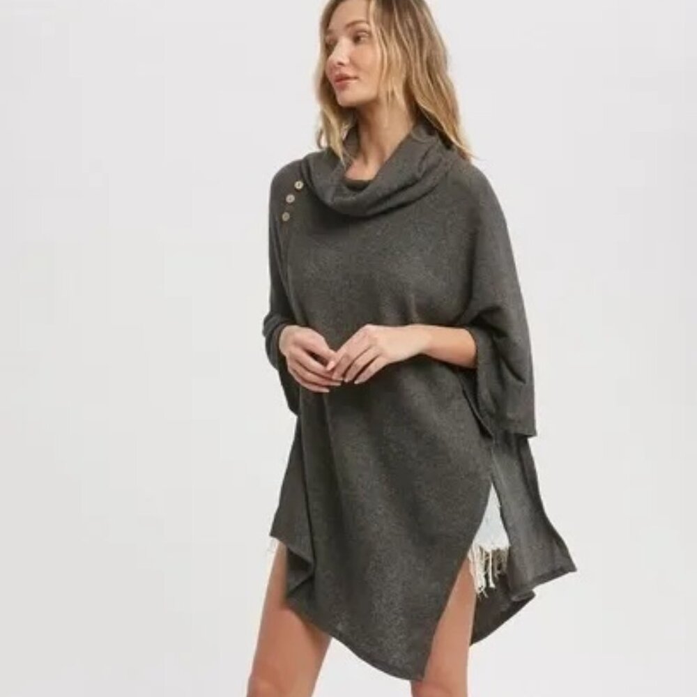 CLEAR OUT!!!! Asymmetrical Cowl Neck Poncho - Picture 2 of 10